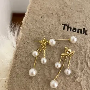 Pearl Tassel design pendant earring copper