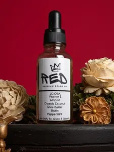 REDPremium Beard Oil - Jojoba & Almond Oil, Organic Coconut Oil & Shea Butter, Vitamin E & Biotin, Peppermint Aroma for Condition & Growth. Routine Starter Kit