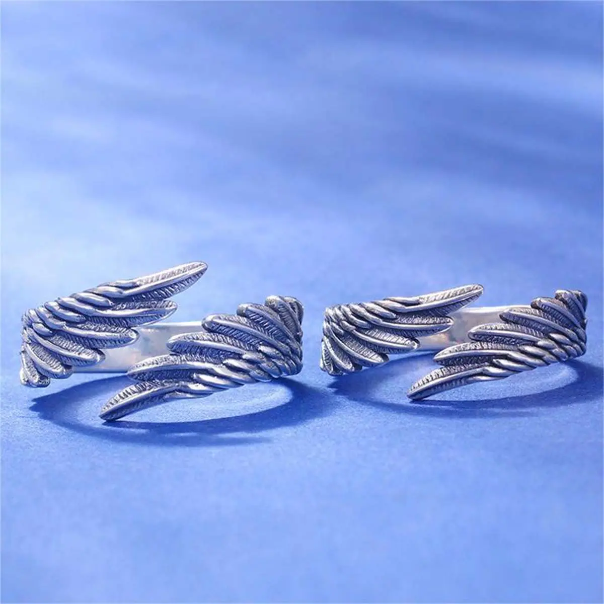 Couples simple daily angel wings open ring retro fashion trend personality niche jewelry