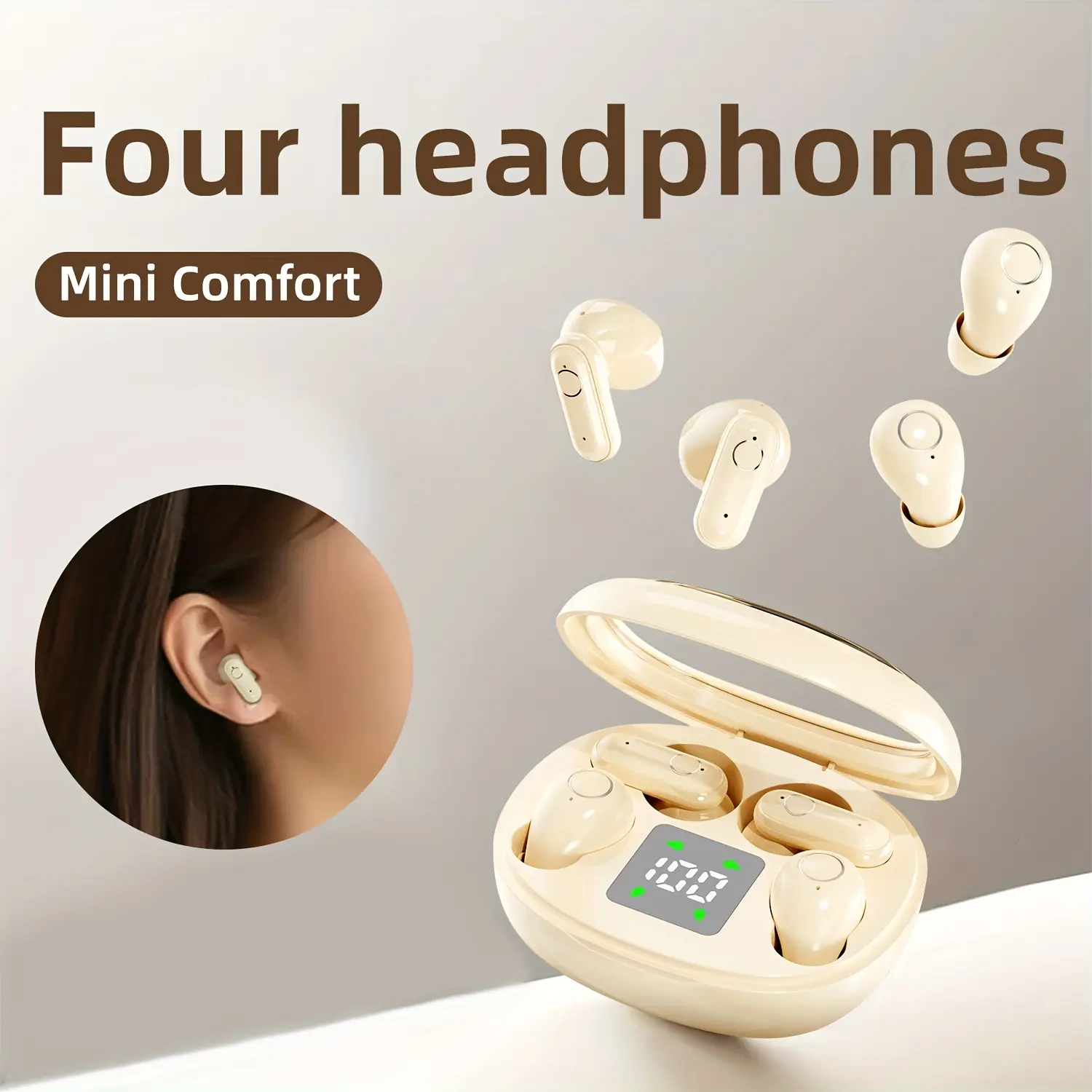 2026 new 2 pairs of miniature invisible wireless Bluetooth earphones, waterproof earphones, with microphone, sleep and exercise earphone set, mini and short handle design, suitable for work, exercise, sleep, spring light up