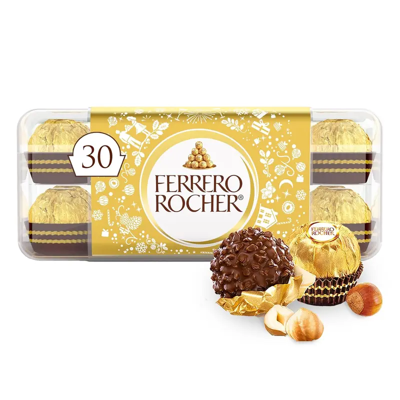 Ferrero Rocher, Premium Gourmet Milk Chocolate Hazelnut, Individually Wrapped, Chocolate Gift Box, 30 Count, 13.2 oz