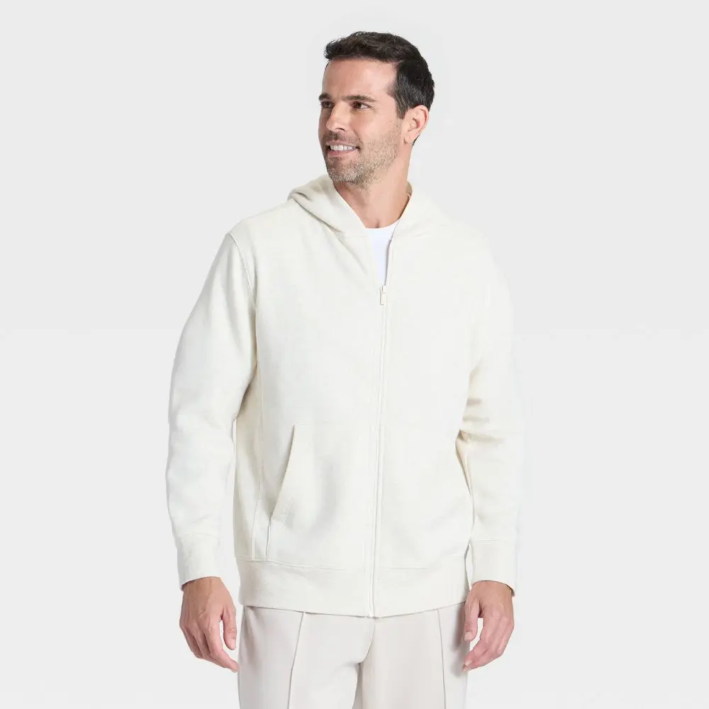 Men's Active Comfort Fleece Full-Zip Sweatshirt - All In Motion Oatmeal M