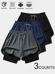 Men's 2-In-1 Athletic Athleisure Shorts, Minimalist Color with Stylish Printed Design, Versatile for Gym Workouts, Outdoor Running, Daily Casual Wear