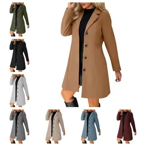 Pea Coats For Women Wool Blend Thicken Stand Collar Single Breasted Trench Coat Fashion A-Line Fall Winter Jackets, Womens Pea Coat, Quilted Jackets For Women