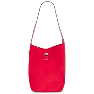 Tory Burch Suede Slim Bucket Bag in Toucan Red