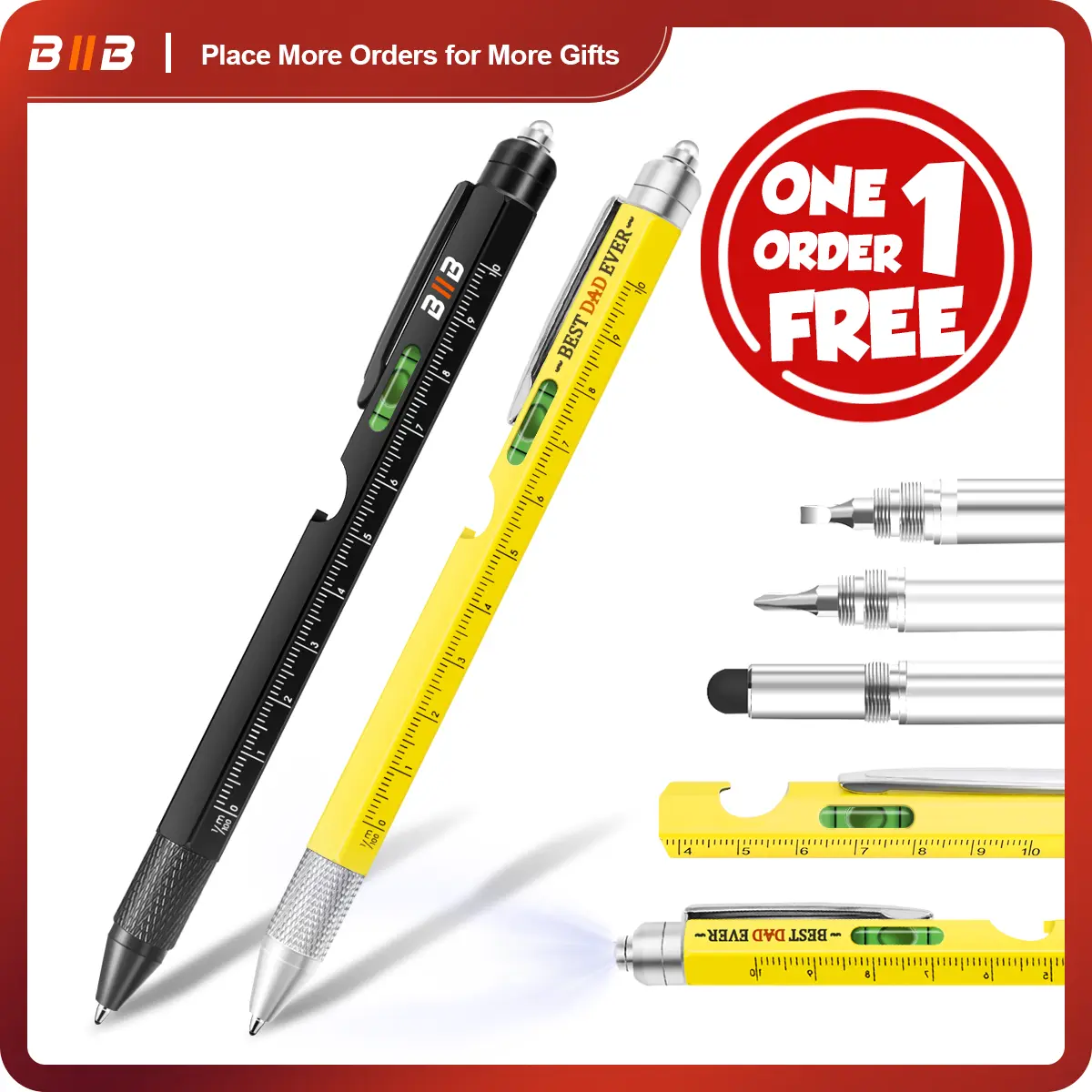 [1 Order = 1 Free Pen] BIIB Gifts for Men, 9 in 1 Multitool Pen, Cool Gadgets for Men, Birthday Gifts for Dad Husband Boyfriend, Unique Gift Ideas for Him, Handy Tools for Men