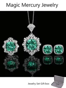 Vintage flower shape Simulated Gemstone Paraiba Green Oval Cut Jewelry Set for Women Ring Earrings  Necklace    Luxury Fashion Accessories Gifts for Women