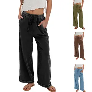 UANEO Women's Casual Wide Leg Pants High Waist Drawstring Sweatpants Baggy Athletic Trousers with Pockets Comfy Soft Fabric Minimalist Bottoms