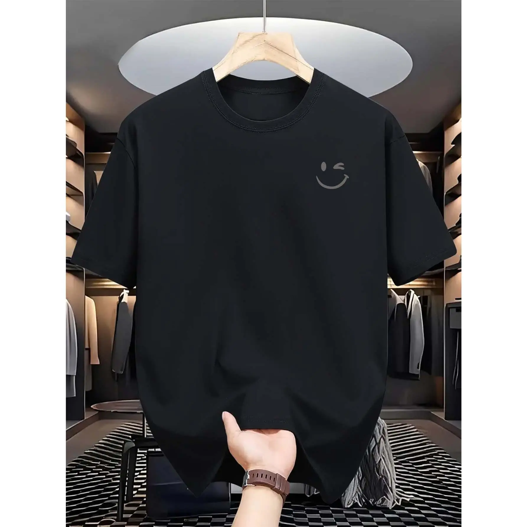 Unisex 100% Cotton 200g Smiling Face Graphic Tshirt - Short-Sleeve Loose Round Neck Casual Sports Top, Soft Breathable Streetwear, Summer Gift Idea, Casual Sports Tops