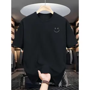 Unisex 100% Cotton 200g Smiling Face Graphic T-Shirt, Short-Sleeve Loose-Fitting Round Neck Mens Clothing Clothes, Soft Breathable Casual Streetwear Sports Top, Summer Gift Idea,summervibes