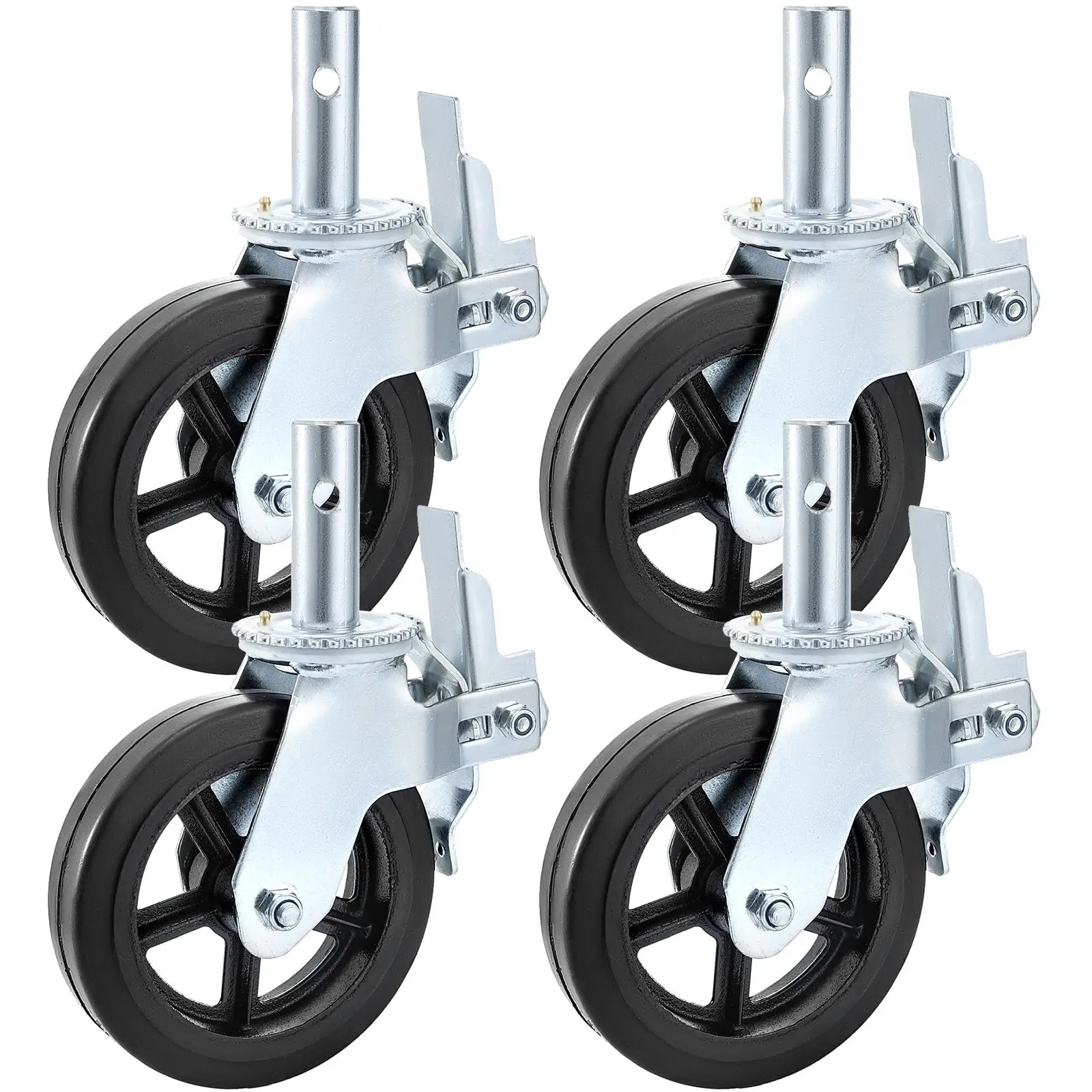 4 Pack Scaffolding Caster Wheels 8x2 Inch Rubber Swivel Casters with Dual Locking Brakes, 360-Degree Rotation, Heavy-Duty Construction Casters, 1100 lbs Capacity per Wheel, Suitable for Scaffolding and Work Platforms