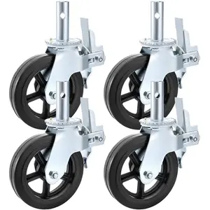 4 Pack Scaffolding Caster Wheels 8x2 Inch Rubber Swivel Casters with Dual Locking Brakes, 360-Degree Rotation, Heavy-Duty Construction Casters, 1100 lbs Capacity per Wheel, Suitable for Scaffolding and Work Platforms