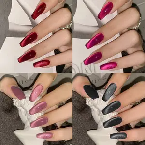 96pcs Medium Square Glossy Nail Tips Set, French Press-On Cat Eye Acrylic Nails, Women & Girls Daily Use Party