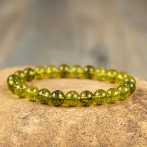 Peridot Stretch Bracelet - Handmade 8mm Natural Gemstone Beaded Bracelet - Healing Jewelry for Women - Green Bracelet for Energy