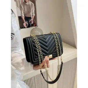 Women's Elegant Chain Strap Crossbody Quilted Square Bag, Fashionable Solid Color Shoulder Bag for Daily Used, Casual Trendy Versatile High-quality Daily Commuting Bag, Elegant Embossed Bag