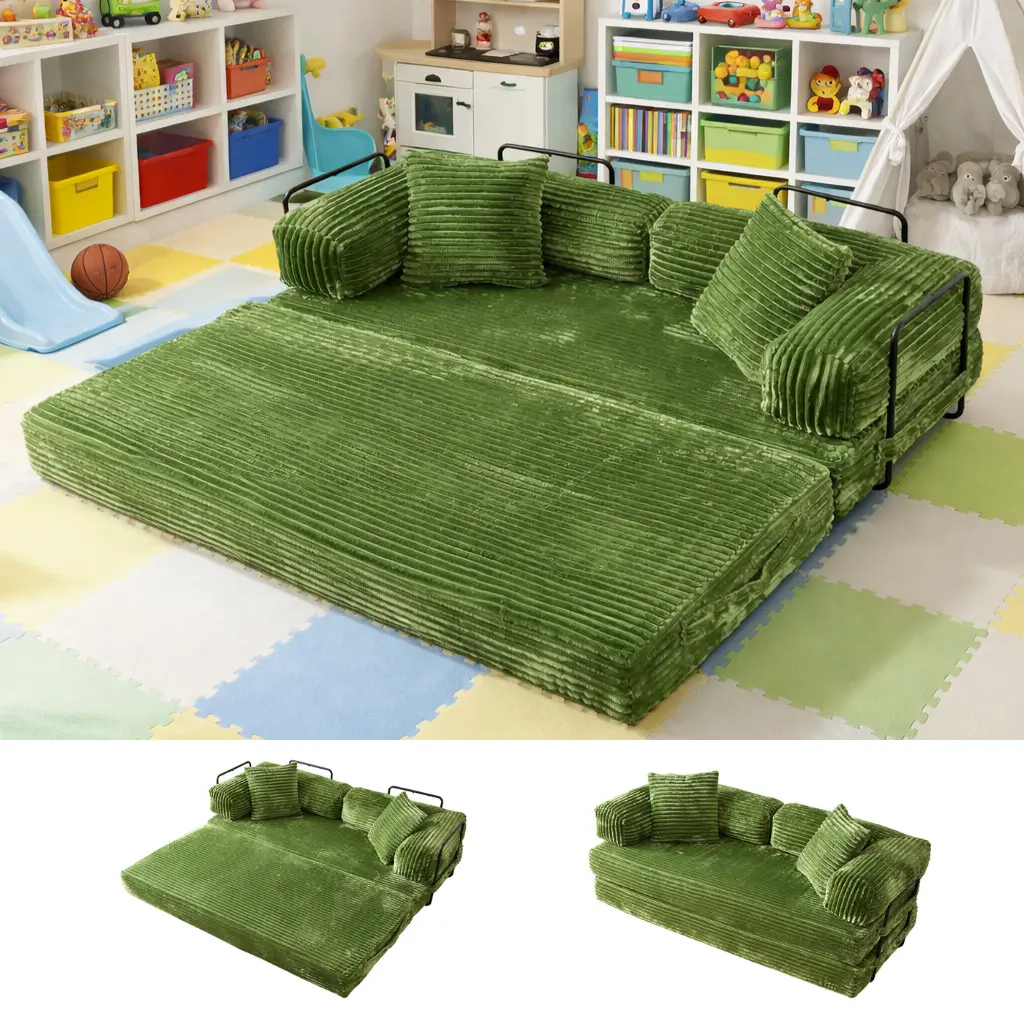 CAODOC Oversized Folding Floor Sofa Bed, 5-in-1 Convertible Sleeper Floor Couch, Deep Seat Corduroy Boneless Floor Lounger, Pull Out Modular Sofa for Living Room, Playroom, No Assembly