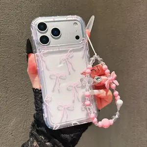 Bow Polka Dot Floral Phone Case with Lanyard, Transparent Full Coverage Tpu, Anti-Drop Protective Gift for Friends and Family, Casing