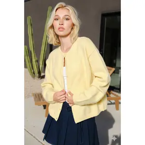 Harper Round-Neck Relaxed Cardigan - Butter Yellow