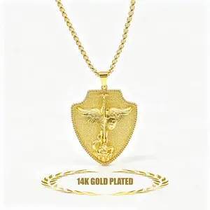 14K Gold Plated Patron Saint Necklace Medal Catholic Pendant Christian Religious Amulet Jewelry Gift for Men Women Amulet Protect Shield Jewelry,23.62 Inch Rolo Chain