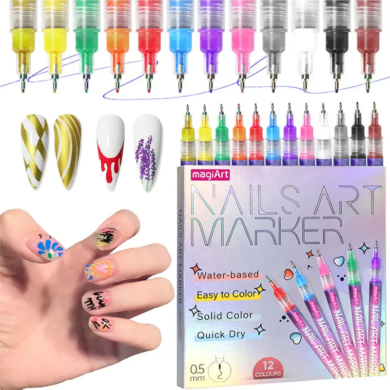1 Set 12-Color Acrylic Paint Nail Art Kit, Quick-Drying 3D Dot Stitching Doodle Pen, MMA Acrylic Tool for Home & Salon DIY, Nail Care Cuticle Manicure Polish Cosmetic