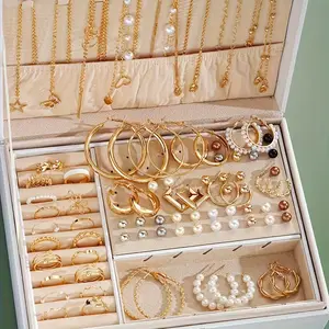 92pcs Elegant Retro Earrings, Necklace, and Ring Set - Multi-Layer Jewelry Combo for Women's Daily Wear or Gifting on Mother’s Day & Valentine’s Day (No Box Included)