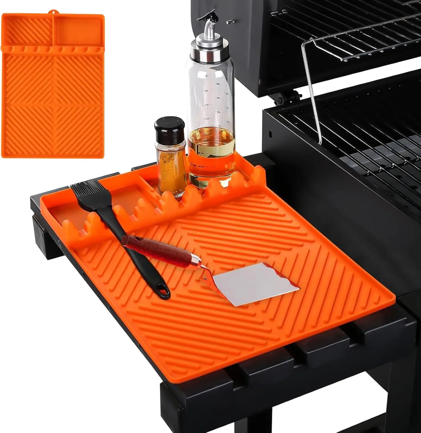 Silicone Griddle Mat Compatible With Blackstone Grills, Heat Resistant BBQ Grill Tool Mat With Built-In Drip Pad, Non-Slip Spatula Holder Pad For Outdoor Kitchen Countertop
