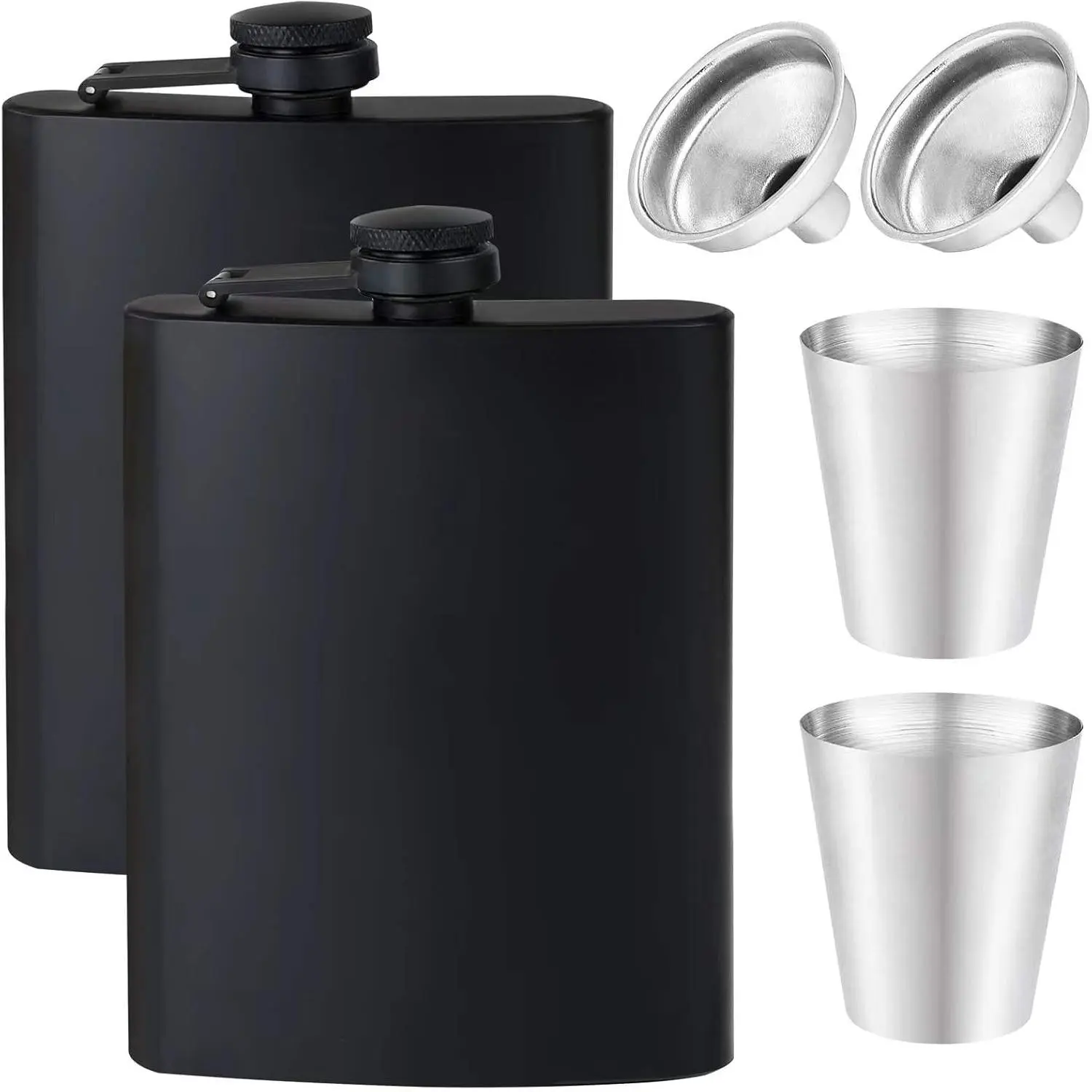 12OZ+8Oz Hip Flasks for Liquor for Men Women Matte Black Stainless Steel Leakproof with Funnel and Mini Wine Glasses,for Outdoor Activities Wedding Party Great Gift Idea Flask