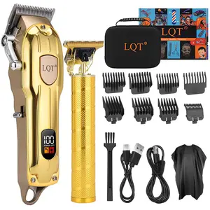 Gold Professional Hair Clipper Set, LED Display Barber Shaver & Trimmer Kit, 8 Guide Combs Included, with Travel Case and Haircut Cape