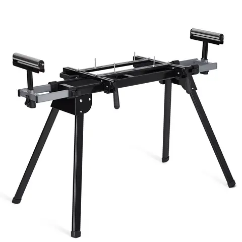 [Football Fan SeasonDeal] Industrial Heavy-Duty Carbon Steel Miter Saw Stand - Collapsible Frame - 440 lbs Load - 76.8 inches Adjustable Sliding Rails - Quick Release 10in High Brackets - Adaptable for Most Brands - Built for Demanding Cutting Tasks