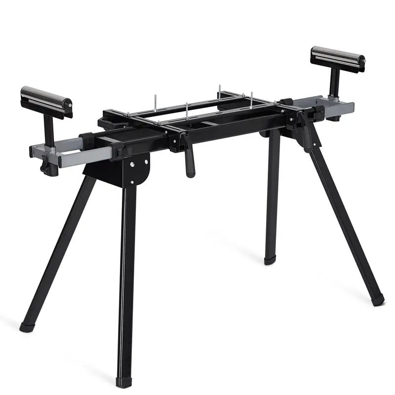 [Football Fan SeasonDeal] Industrial Heavy-Duty Carbon Steel Miter Saw Stand - Collapsible Frame - 440 lbs Load - 76.8 inches Adjustable Sliding Rails - Quick Release 10in High Brackets - Adaptable for Most Brands - Built for Demanding Cutting Tasks