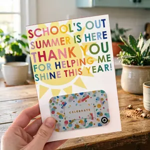 5 Summer Thank-You Cards with Gift Card Slot, Creative Teacher Appreciation Cards, Perfect for Elementary Teachers, Daycare Staff Goodbye Gifts, Greeting Cards