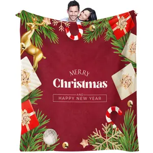 Merry Christmas letter blanket, a red Christmas bedroom decoration gift suitable for adults, soft and comfortable blanket, a single-sided printed blanket