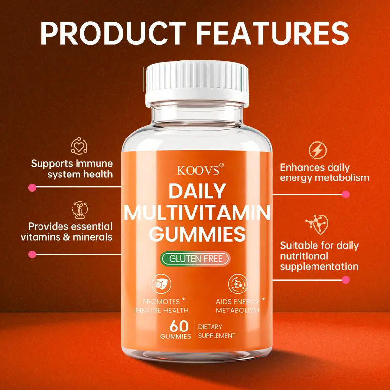 KOOVS Chewable Daily Multivitamin Gummies for Adults - Essential Vitamins A,C,D,E,B-Complex, Zinc - Supports Immune Health, Energy Metabolism - Gluten-Free, 60 Ct