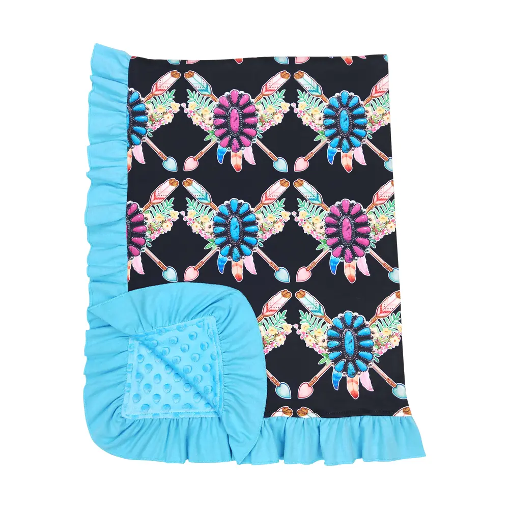 Kids' Western Blanket BL0052 - Soft Cozy Turquoise Blue Soft Bedding, 29x43 In, for Infants, Infant