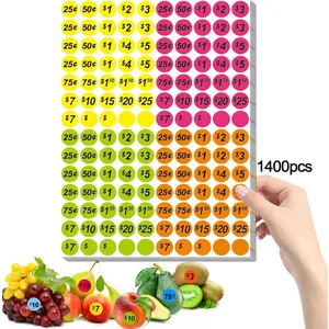 1400 PCS 3/4 Inch 4 Colours Round Price Stickers Pricemarker Labels for Garage Yard Sales Flea Markets County Fairs Retail Use