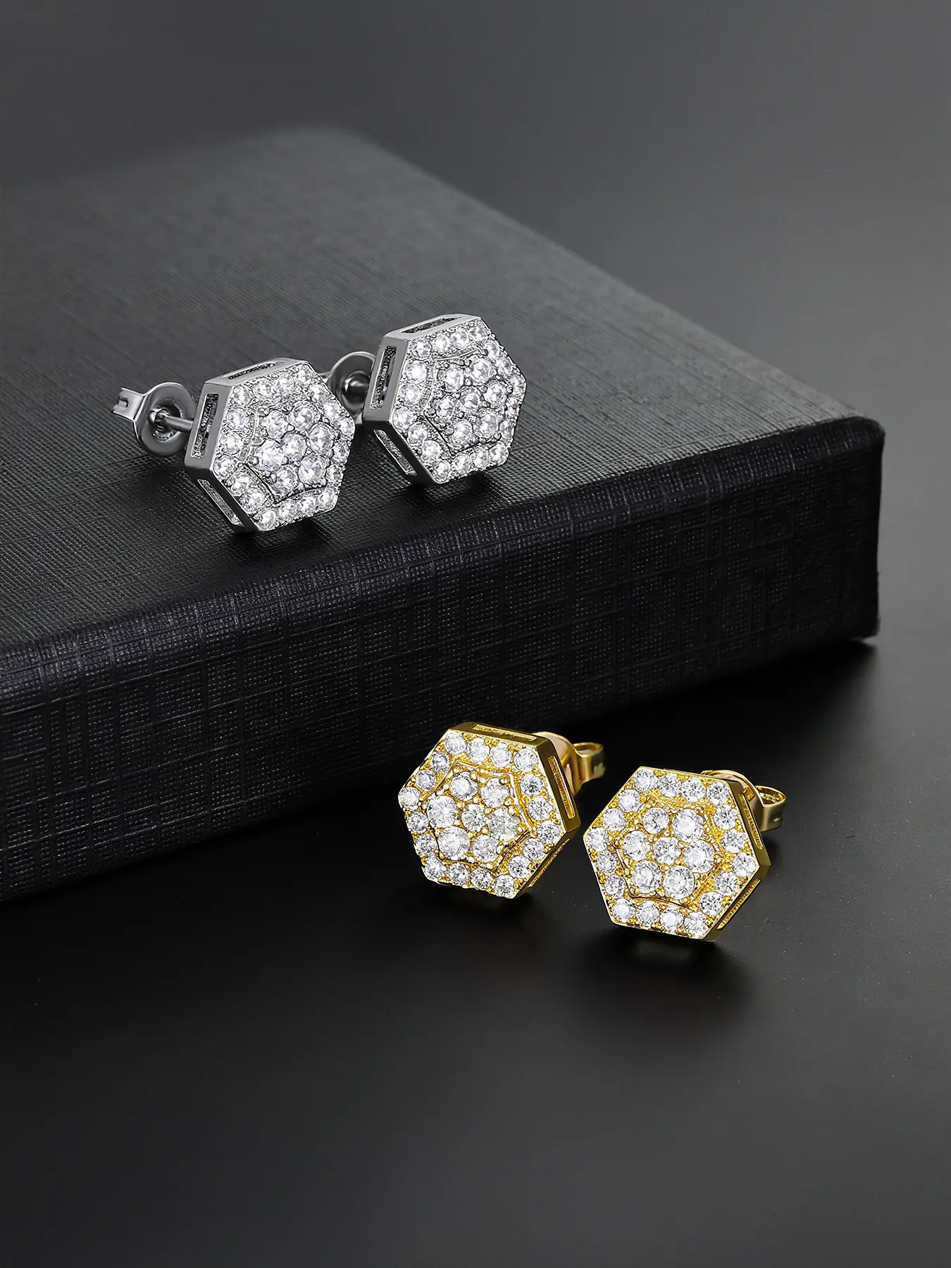 2PCS  ICED CHICS hexagonal cubic zirconia stud earrings, Copper Inlaid Zircon, suitable for daily wear, do not fade, suitable for both men and women, couple style, High Quality Earrings, Ear Studs, Sparkling Ear Jewelry, Jewelry Gifts