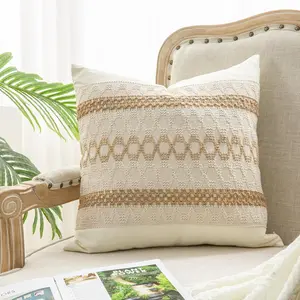 2PCS Modern Woven Throw Pillow Covers, 18x18inch Polyester Fiber Sofa Cushion Cover, Farmhouse Living Room Bedroom Decor
