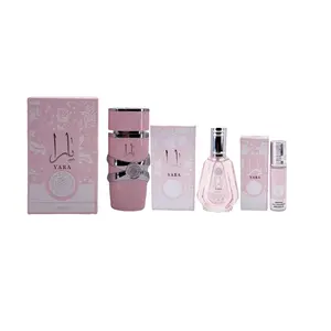 LATTAFA YARA Giftset Yara PINK 3.4FL.OZ, YARA ROLL ON 10 ML &  YARA EAU DE PARFUM BY AL ZAAFARAN 1.7FL.OZ Floral Fragrances Gourmand