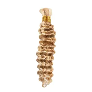 16-Inch Deep Wave Human Hair Bulk | Honey Blonde Mix (#27/613) | 2-Bundle Pack for Bohemian Braids & Knotless Styles | Zebaish Wigs & Extensions