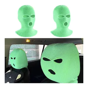 2 Car Headrest Cover  Personalized Funny Seat Full Face Mask Ski Wrap Protection For Auto Front Rest Decoration Universal Interior Accessories (fluorescent Green)