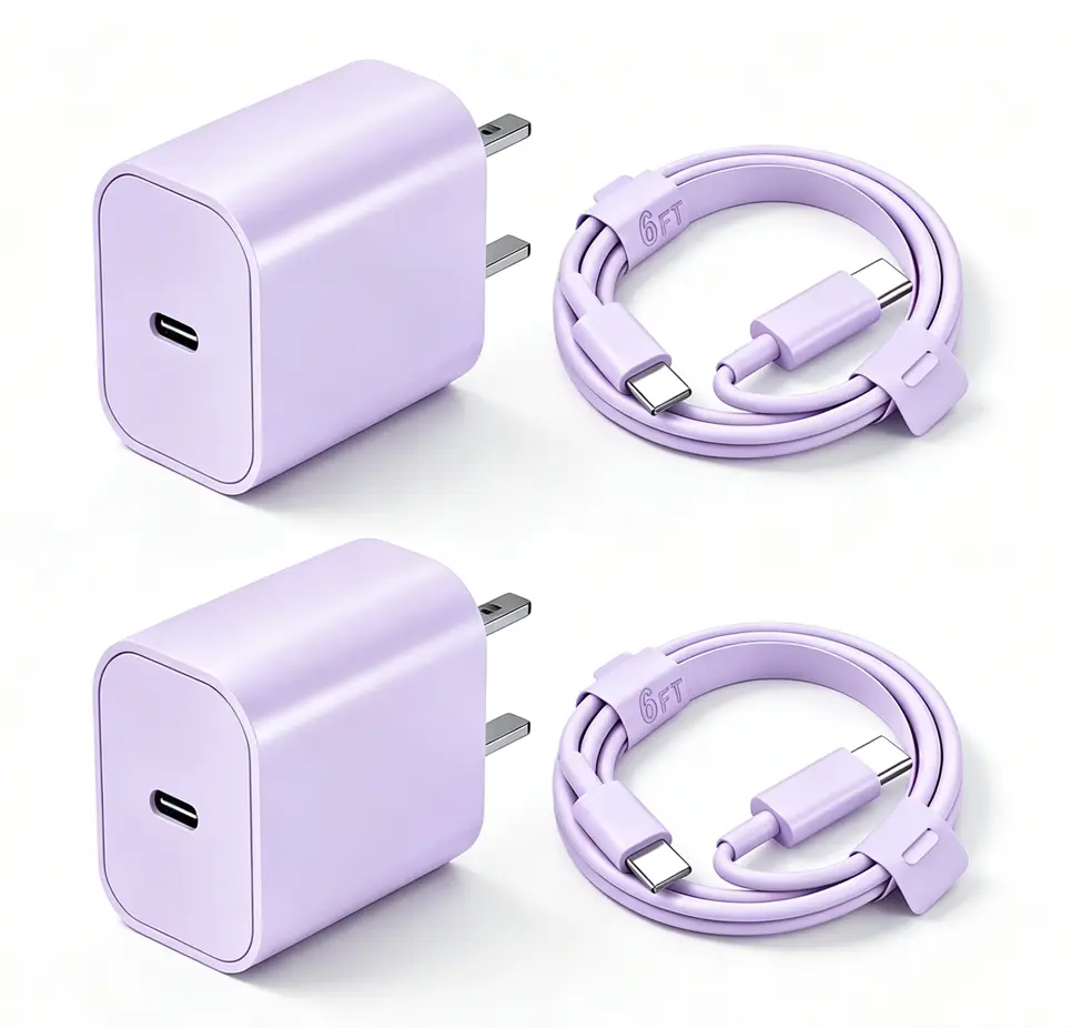 20W Fast Charging USB C Charger for iPhone 17/16 ,2-Packs Purple Type C  Fast USB C Wall Chargers Block Adapter 6FT Charging Cable Cord for iPhone 17 Pro Max/Air/16/16Pro/15/15 Plus/iPad Pro/Air/Mini charger block