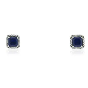 Pandora Silver True Blue Crystal Square & Clear CZ Earrings  - 290591NBT