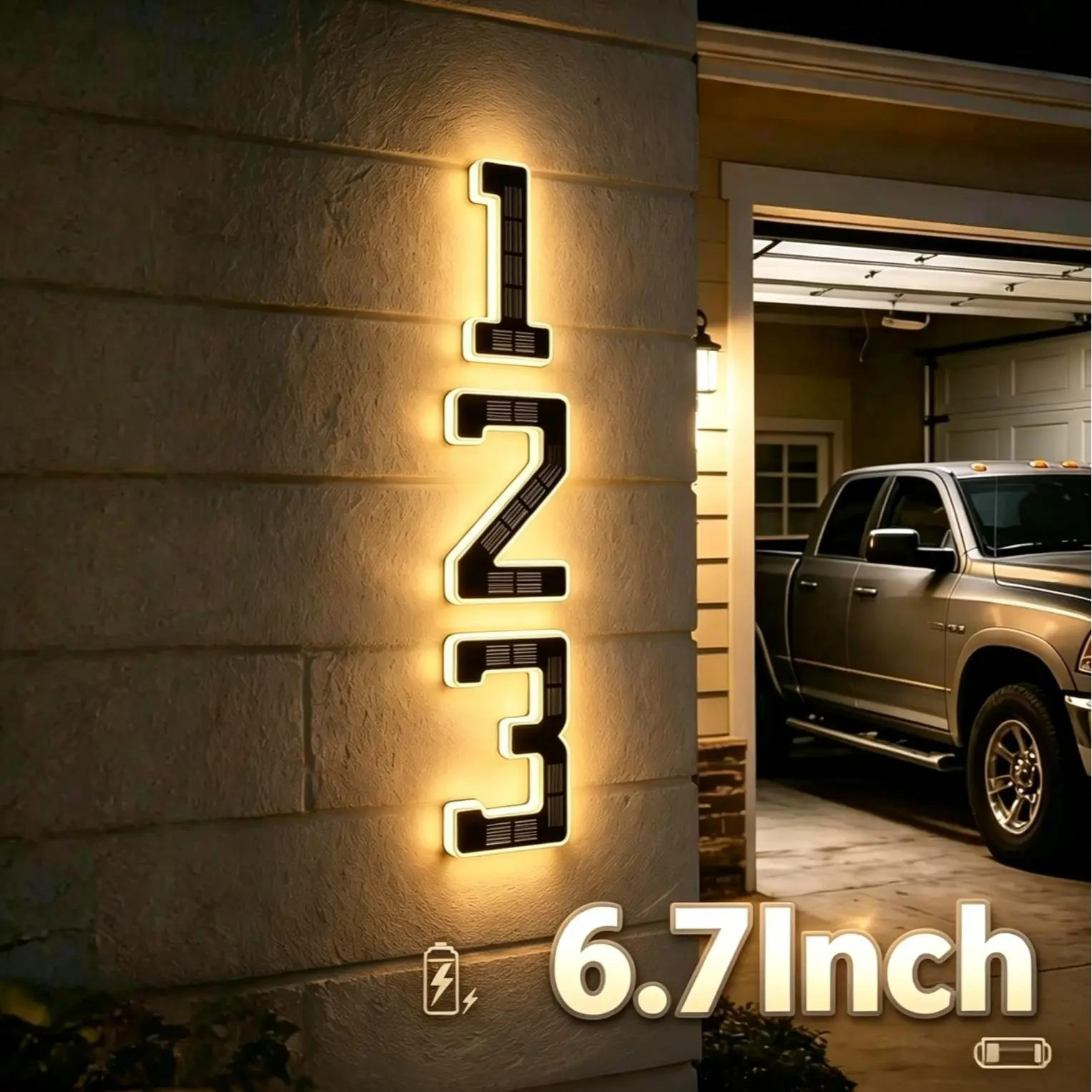 Solar Lighted House Numbers for Outside, Waterproof LED Address Signs, Backlit Modern Exterior House Numbers Light for Doorplate