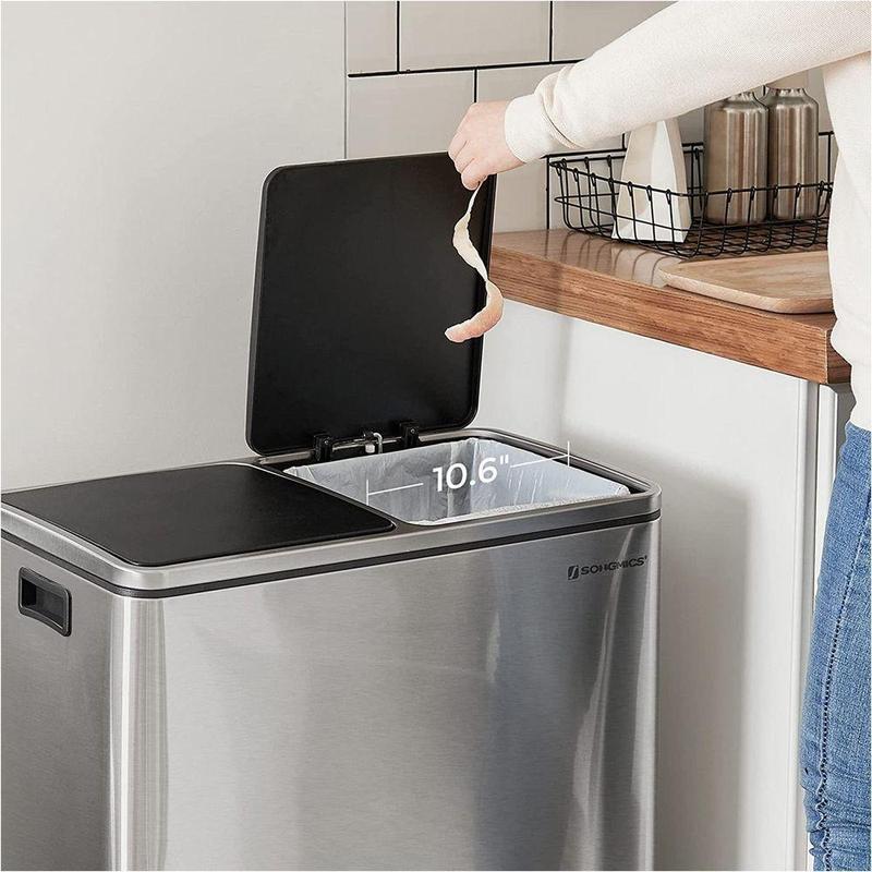 SONGMICS Stainless Steel Trash Can Garage Can Multi-Compartment Plastic Inner Buckets and Hinged Lids Soft Closure Kitchen SONGMICS Stainless Steel Trash Can Garage Can Multi-Compartment Plastic Inner Buckets and Hinged Lids Soft Closure Kitchen
