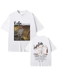 Rock Band Korn Follow The Leader Pattern T-shirt Rare Nu Metal Music T-shirt Gothic Retro T-shirt Men's Oversized T-shirt Summer Men's and Women's Comfortable and Breathable Round Neck Pullover Short Sleeved, Casual Y2K