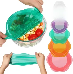 Silicone Stretch Lids for Food Storage in Fridge Reusable Elastic Bowl Covers for Cup Cans Jars Round Rectangle Container Food Grade Silicone Microwave Food Cover Heat Resistant 6PCS