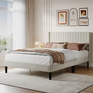 Upholstered Platform Bed Frame with Padded Wingback Headboard, Modern Accent Bedroom Furniture Upholstered Platform Bed Frame with Padded Wingback Headboard, Modern Accent Bedroom Furniture