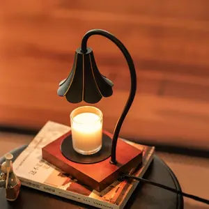 Candle Warmer Lamp with Timer & Stepless Dimmable, Electric Warmer Lamp for Jar Candles, Mid Century Modern Black Wax Melt with 2 Bulbs, Retro Decor House Warming Birthday Gifts for Her