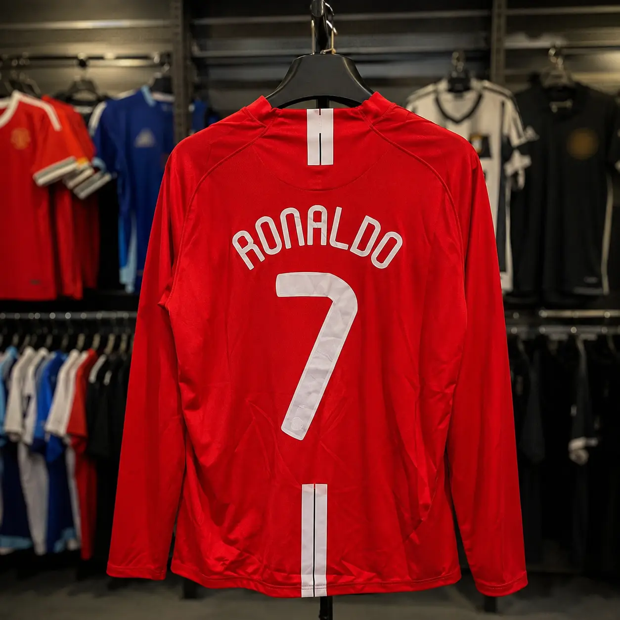 CR7 Retro Red Long Sleeve Soccer Jersey, Vintage Football Fan Shirt, Breathable Match Day Top, All Sizes S-5XL