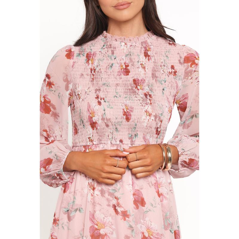 Alamea Long Sleeve Midi Dress - Pink Floral